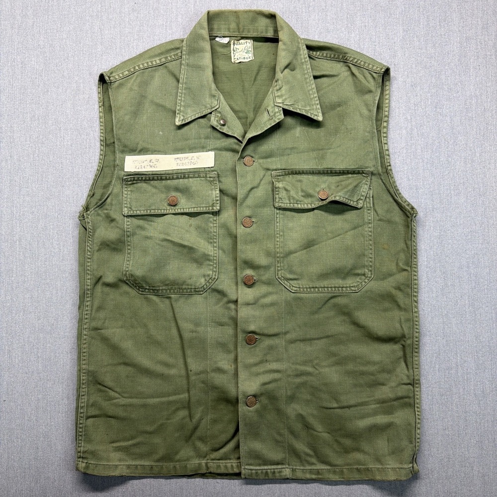 VTG 50s 60s US Army 13 Star Button Utility Military Vest Mens Size Large